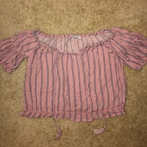 Striped American Eagle Off The Shoulder T Shirt